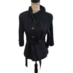 LOFT Navy Trench Jacket with Belted Waist and Wide Collar